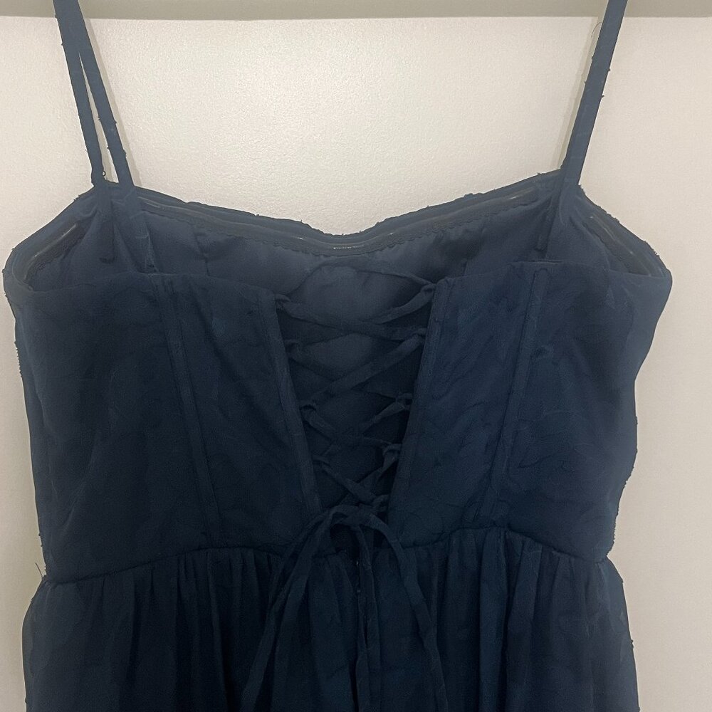 Azazie Navy Strapless Jacquard Tiered Midi Dress - Picture 5 of 5